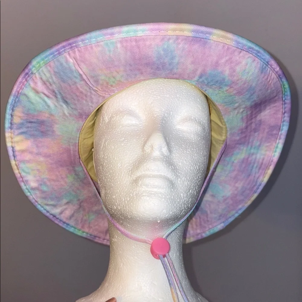 Tommy Bahama Kids Tie Dye Straw Wide Brim Sun Hat OS With Chin Strap